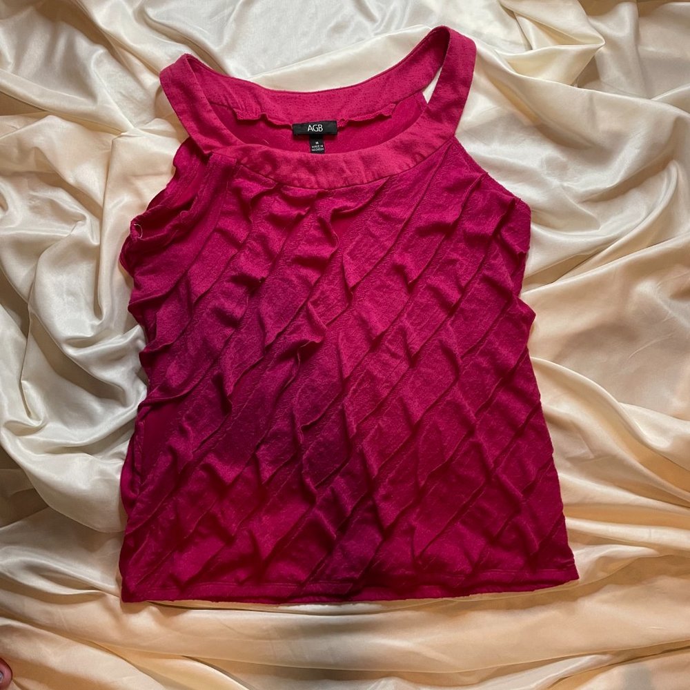 AGB Medium Pink Ruffled Sleeveless Tank Top